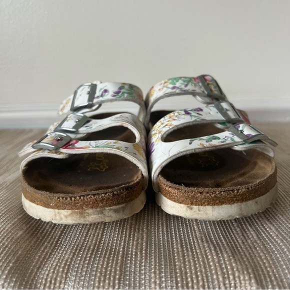 Papillio Birkenstock Boston Clogs W7 M5 White Floral Slip On Shoes Adjust Buckle - Picture 6 of 16